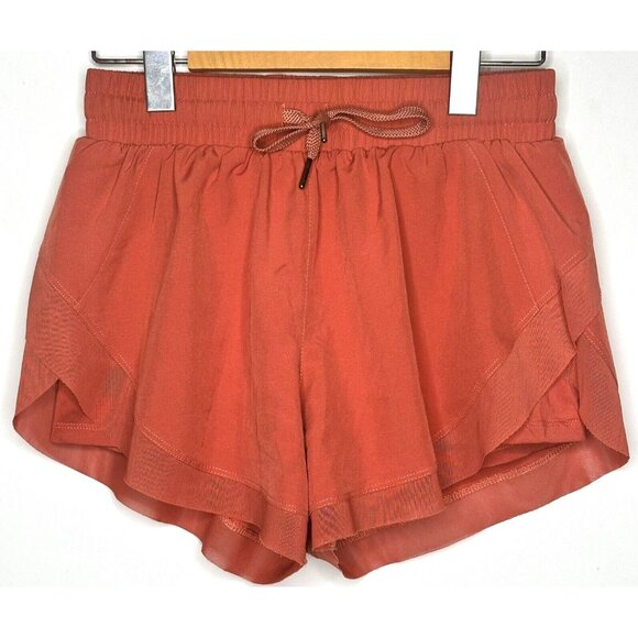 Unbranded Womens Running Shorts Elastic Waist Lined Leggings Stretch Orange Sz M - Picture 1 of 7
